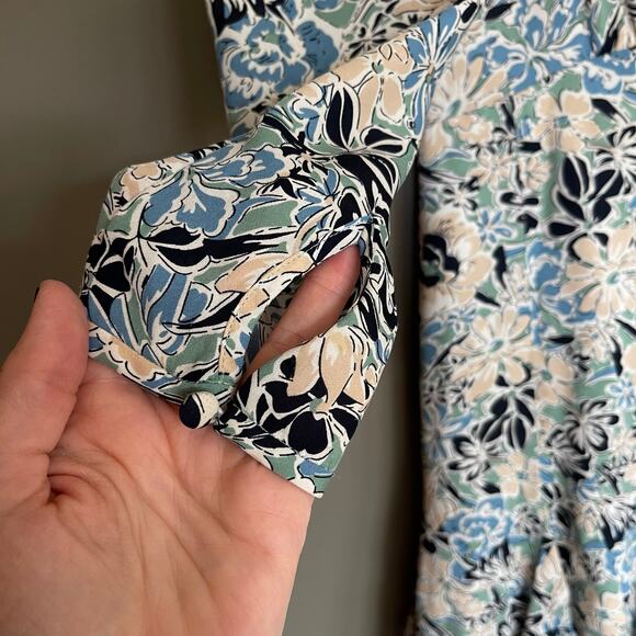 Veronica Beard Riggins Dress Blue Sz 0 Silk Floral Blouson Flouncy Ruffles Chic‎ - Picture 11 of 16